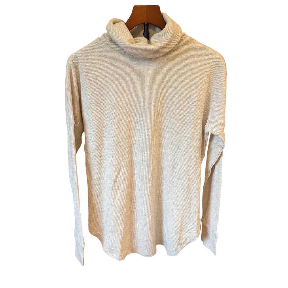 TenTree Waffle Knit Turtleneck Sweater Oatmeal Grey Organic Cotton Tencel Medium